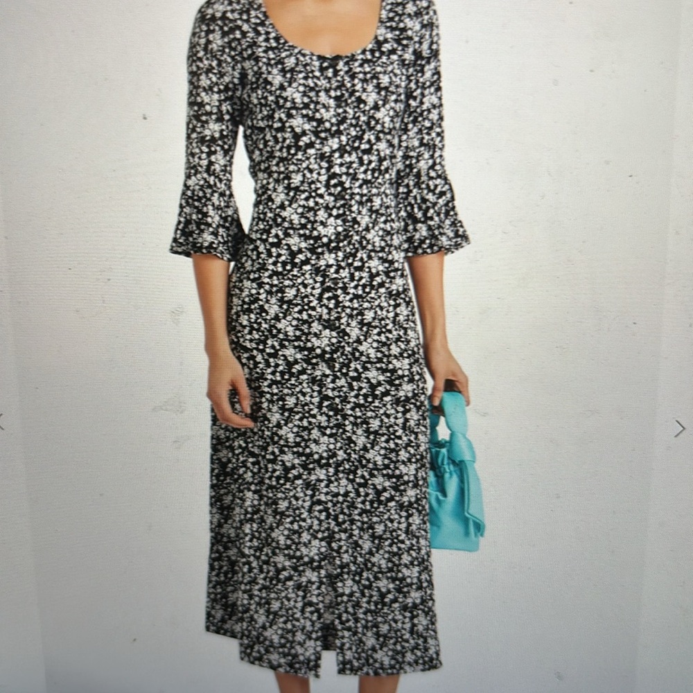 Ganni black floral print crepe midi dress NWT size 36
